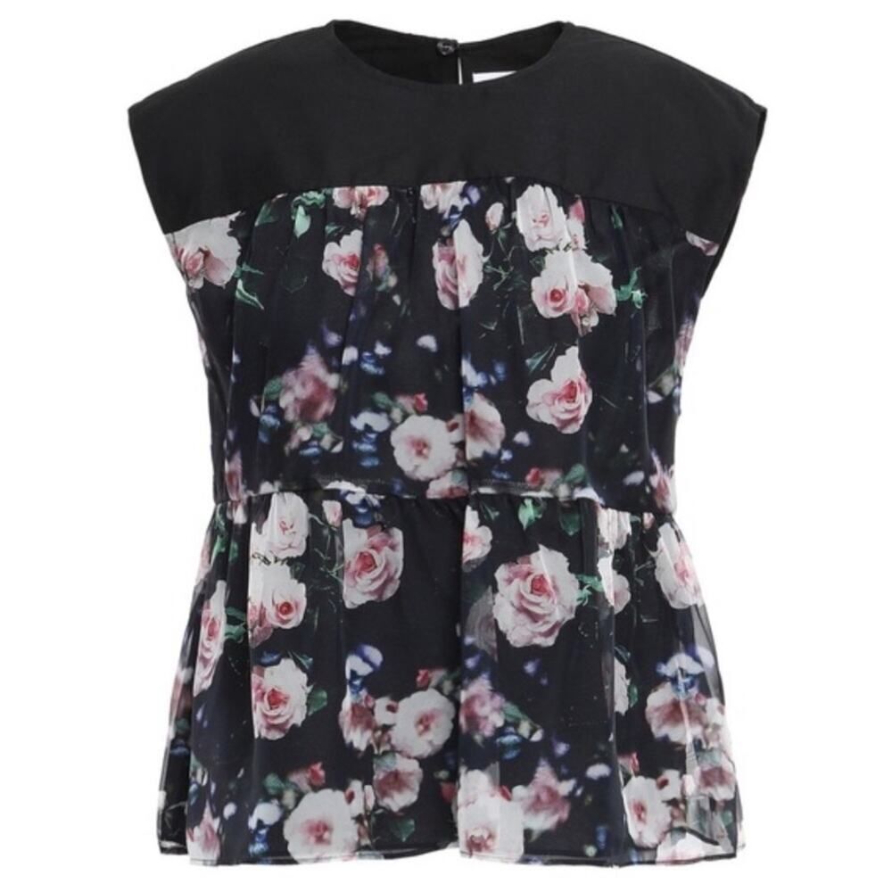 Rebecca Minkoff Black Lanzy Tiered Floral Top